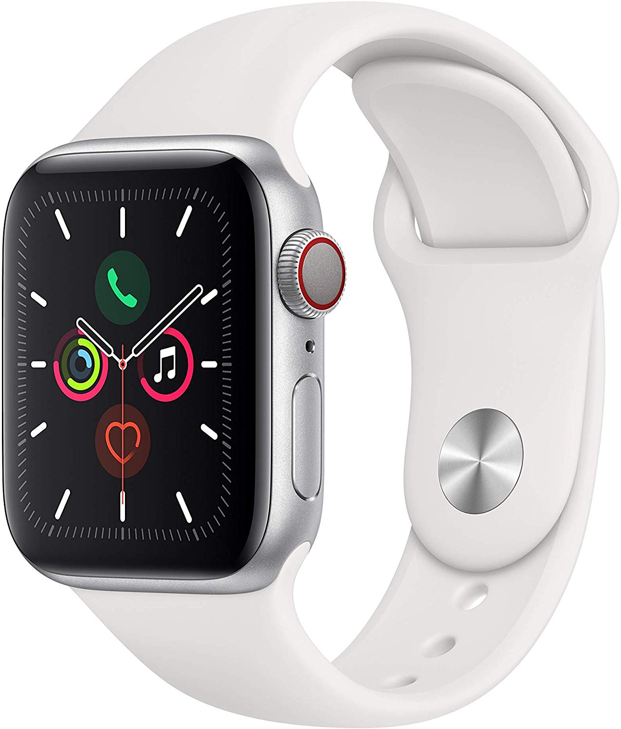 Apple Watch Series 5 (GPS + LTE) 40mm Silver Aluminum Case &amp; White Sport Band (New)
