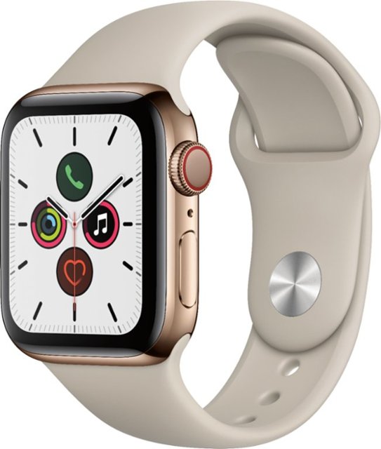 Apple Watch Series 5 GPS+LTE - Gold Stainless Steel Case Stone w/ 40MM Beige Sport Band (Certified Refurbished)