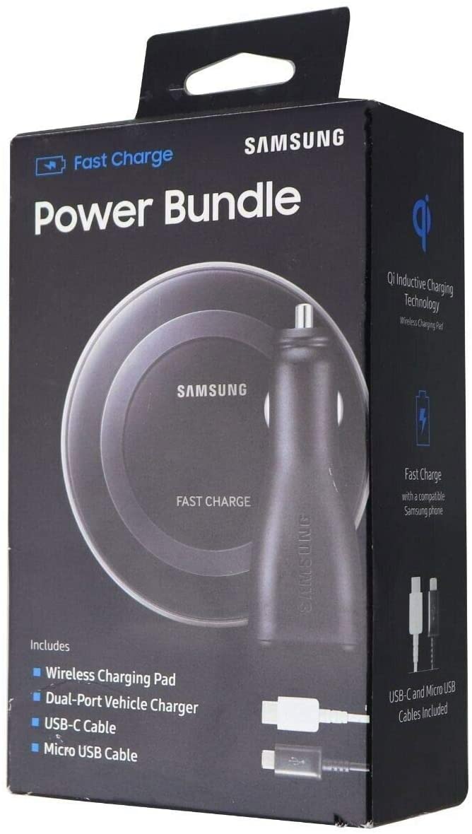 Samsung Power Bundle Charging Pad Vehicle Charger Micro USB Cable USB-C Cable (Certified Refurbished)