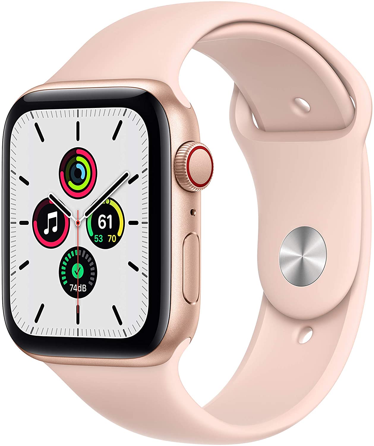 Apple Watch SE 1st Gen (GPS + LTE) 44mm Gold Aluminum Case & Pink Sand Sport Band (Certified Refurbished)