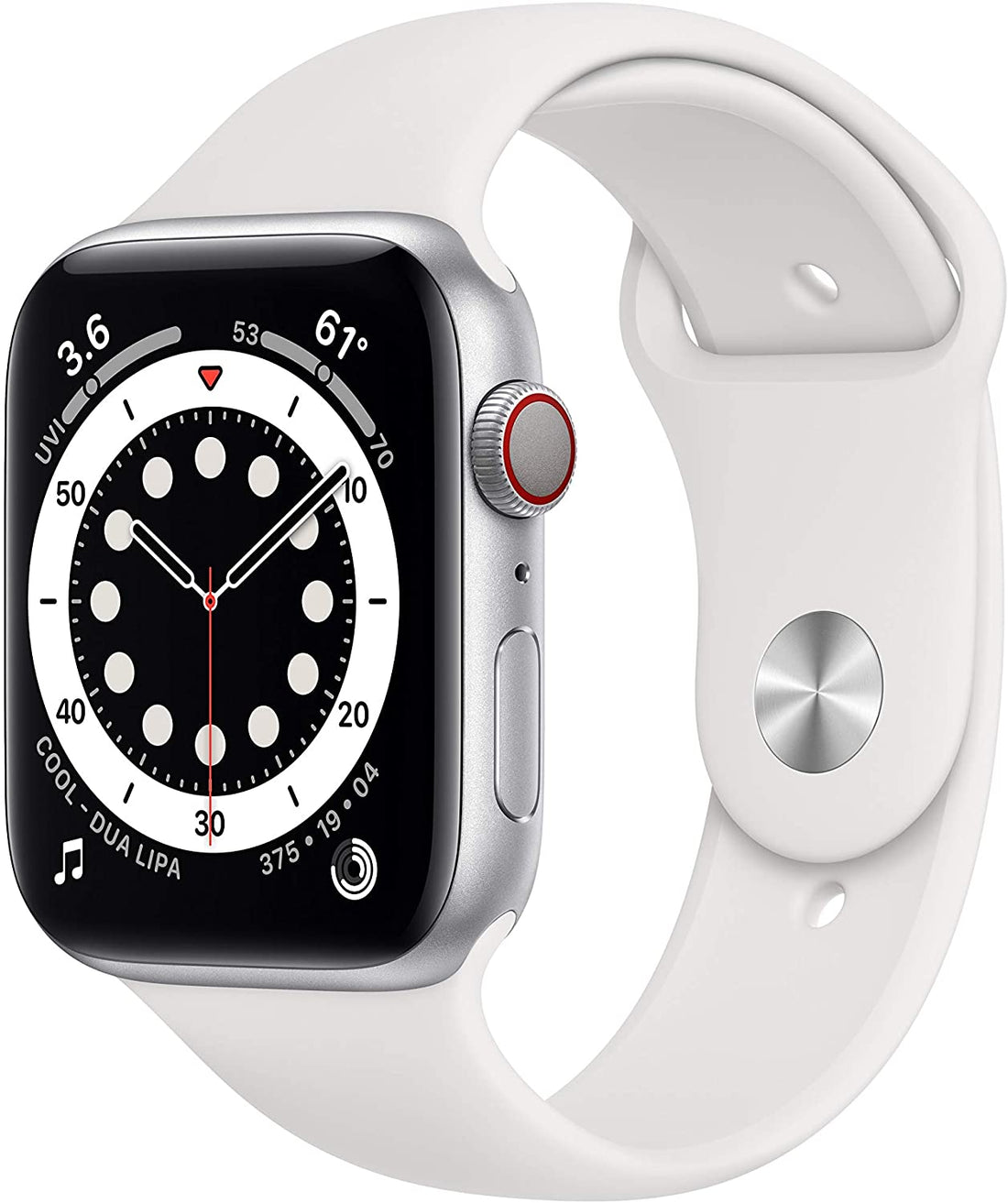 Apple Watch Series 6 (GPS + LTE) 44mm Silver Aluminum Case &amp; White Sport Band (Certified Refurbished)