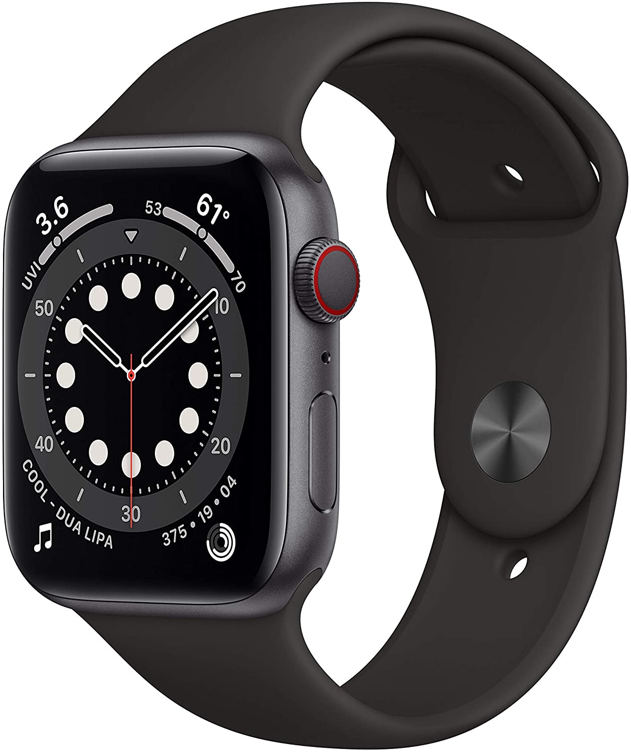 Apple Watch Series 6 GPS + LTE w/ 44MM Space Gray Aluminum Case Black Sport Band (Certified Refurbished)