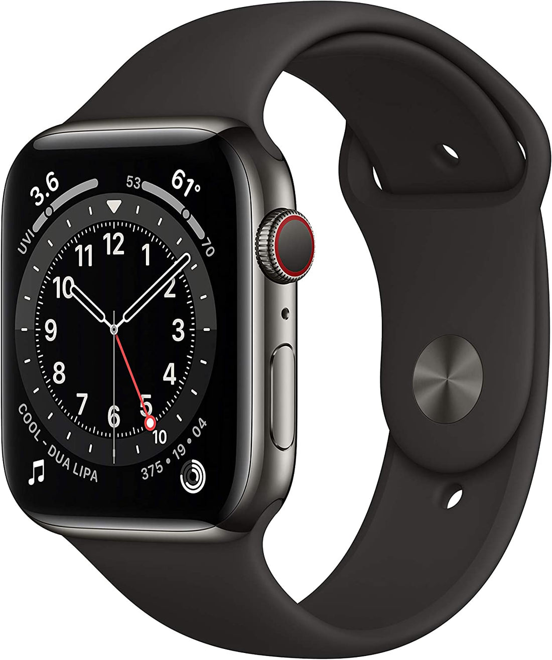Apple Watch Series 6 (GPS + LTE) 44mm Graphite Stainless Steel Case &amp; Black Sport Band (Refurbished)