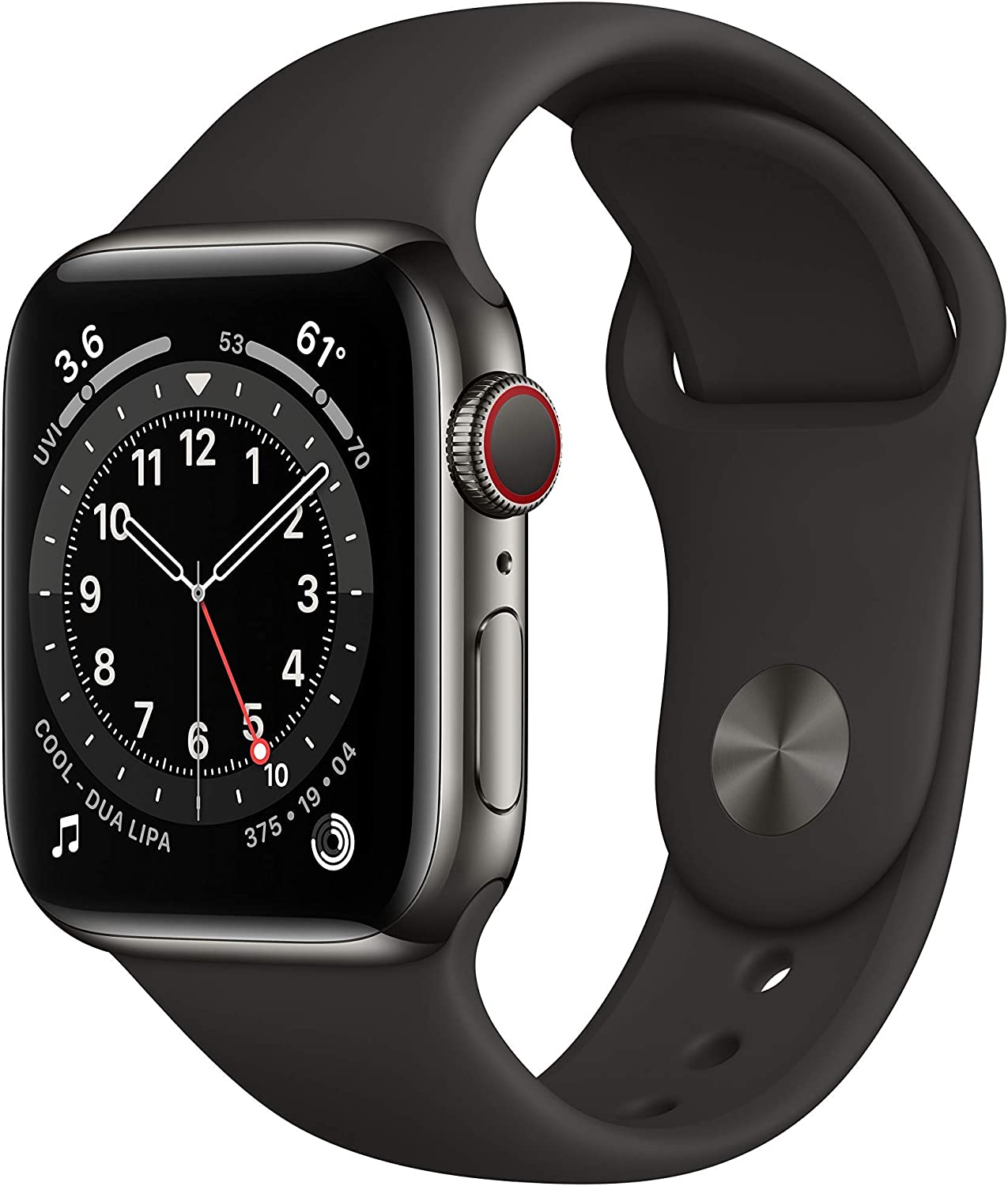 Apple Watch Series 6 GPS + LTE w/40MM - Graphite Stainless Steel Case & Black Sport Band (Renewed)