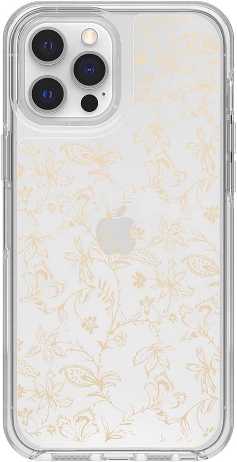 OtterBox SYMMETRY SERIES Clear Case for iPhone 13 Pro Max/ 12 Pro Max - Wallflower Graphic (Clear/Gold) (Renewed)