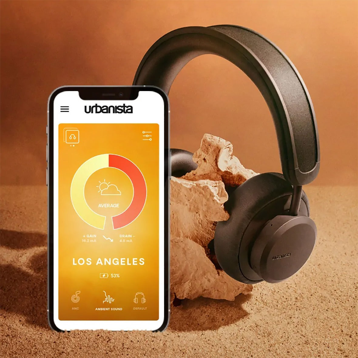 Urbanista Los Angeles Solar Powered Noise Canceling Headphones - Sand Gold (Certified Refurbished)
