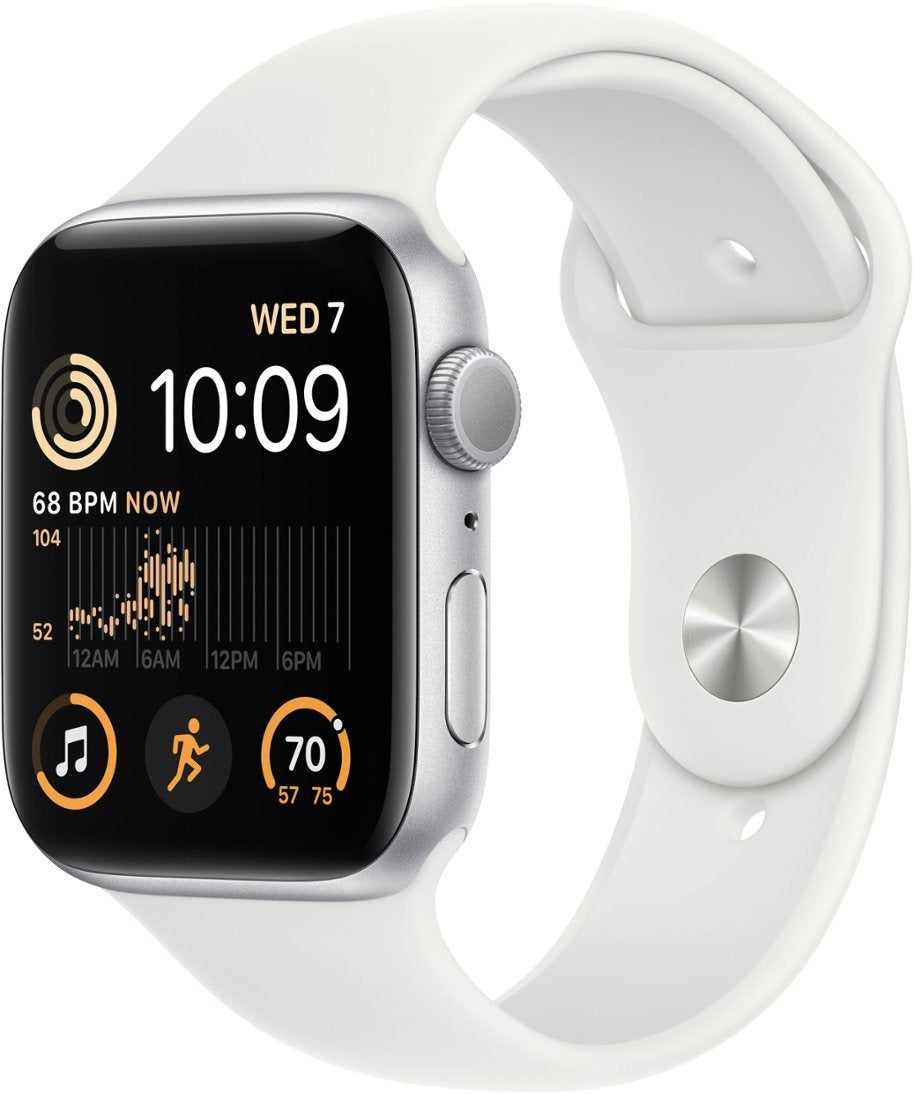 Apple Watch SE 2nd Gen (GPS + LTE) 44mm Silver Aluminum Case & White Sport Band (Certified Refurbished)