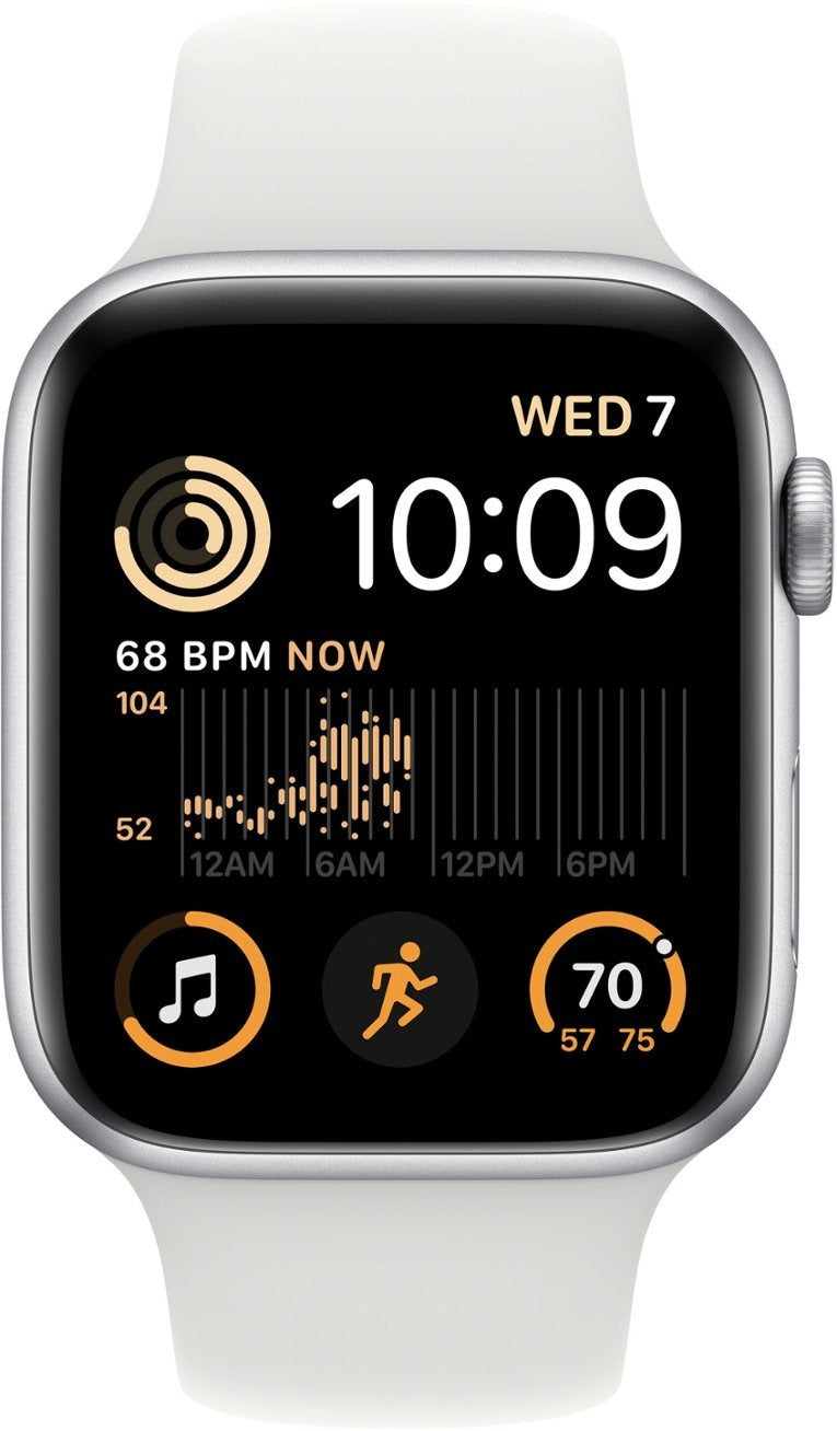 Apple Watch SE 2nd Gen (GPS + LTE) 44mm Silver Aluminum Case &amp; White Sport Band (Refurbished)