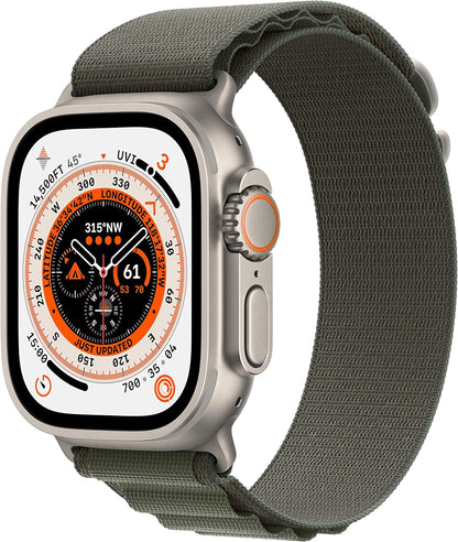 Apple Watch Ultra (GPS + LTE) 49mm Silver Titanium Case &amp; Green Alpine Loop - Small (Certified Refurbished)