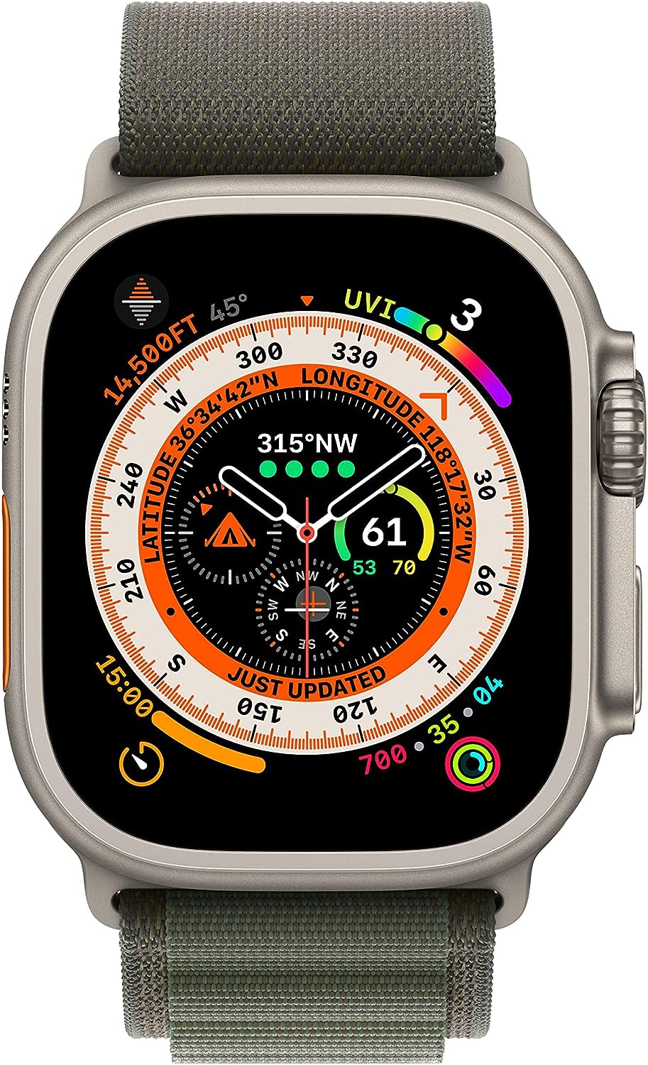 Apple Watch Ultra (GPS + LTE) 49mm Silver Titanium Case &amp; Green Alpine Loop - Large (Certified Refurbished)
