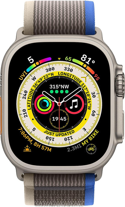 Apple Watch Ultra (GPS + LTE) 49mm Silver Titanium Case &amp; Blue/Gray Trail Loop - M/L (Certified Refurbished)