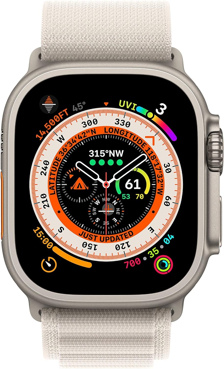Apple Watch Ultra (GPS + LTE) 49mm Silver Titanium Case &amp; Starlight Alpine Loop - Medium (Certified Refurbished)