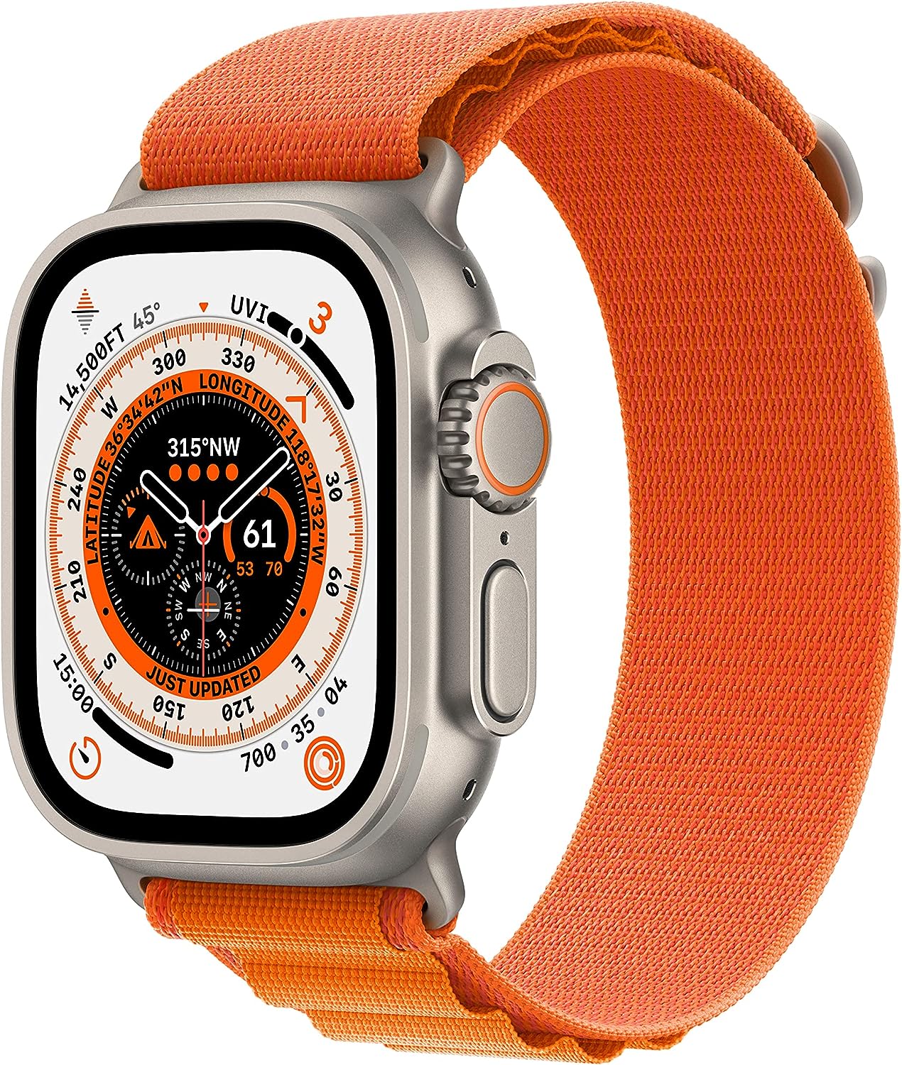 Apple Watch Ultra (GPS + LTE) 49mm Silver Titanium Case &amp; Orange Alpine Loop - Medium (Certified Refurbished)