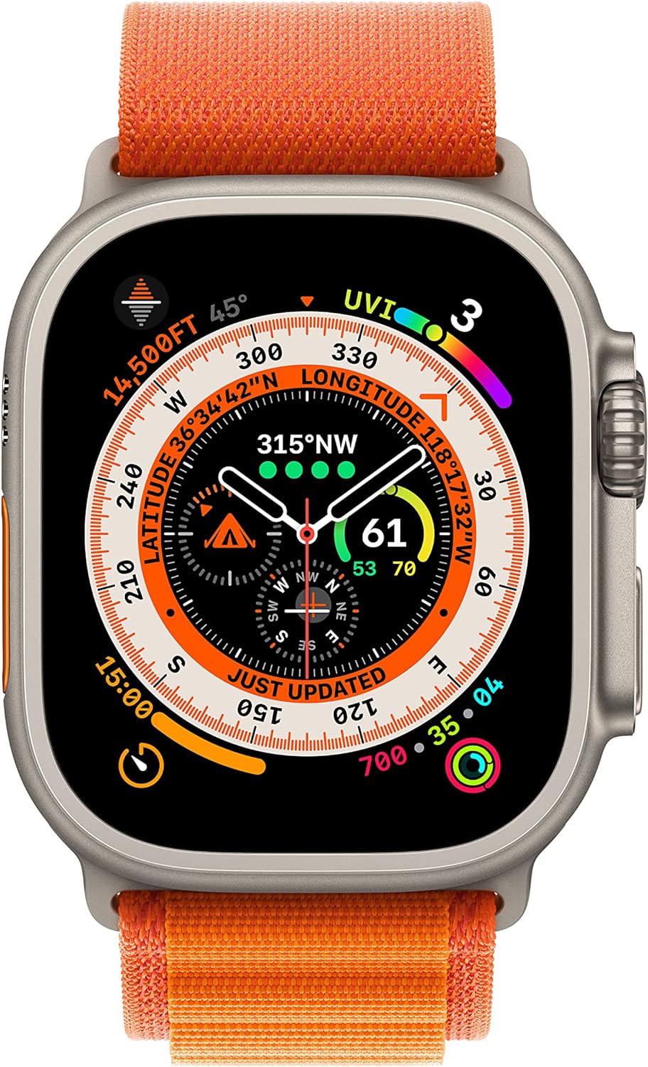 Apple Watch Ultra (GPS + LTE) 49mm Titanium Case with Orange Alpine Loop - Small (Certified Refurbished)
