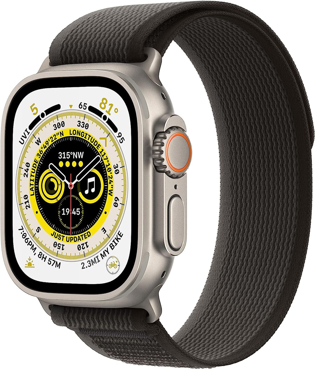 Apple Watch Ultra (2022) 49mm GPS + Cellular - Titanium Case &amp; Black/Gray Trail Loop S/M (Certified Refurbished)