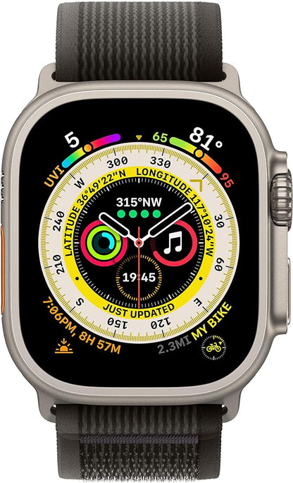 Apple Watch Ultra (GPS + LTE) 49mm Silver Titanium Case &amp; Black/Gray Trail Loop - S/M (Refurbished)