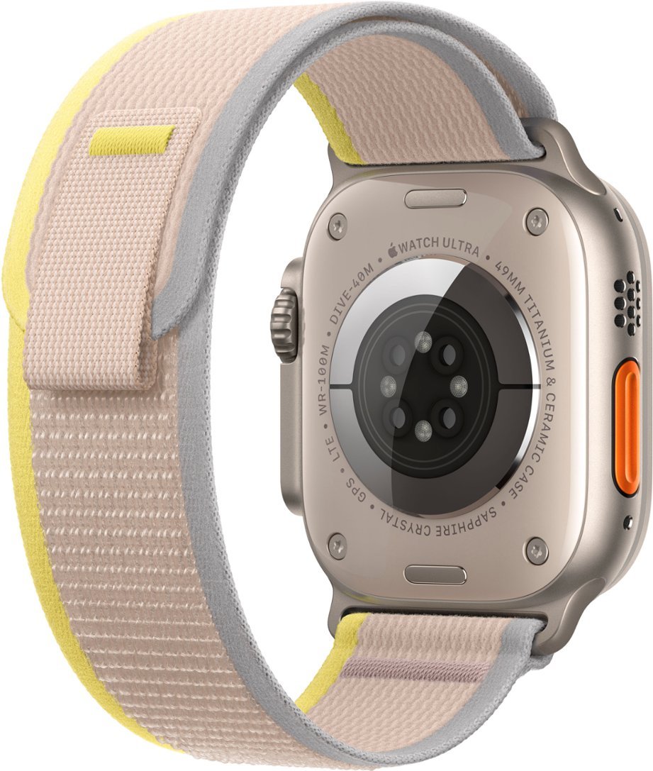 Apple Watch Ultra (GPS + LTE) 49mm Silver Titanium Case &amp; Yellow/Beige Trail Loop - S/M (Refurbished)
