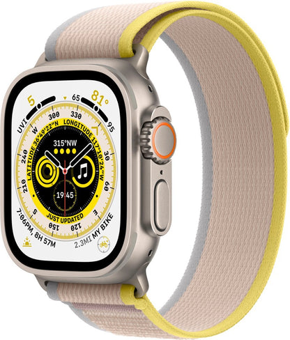 Apple Watch Ultra (GPS + LTE) 49mm Silver Titanium Case &amp; Yellow/Beige Trail Loop - M/L (Certified Refurbished)