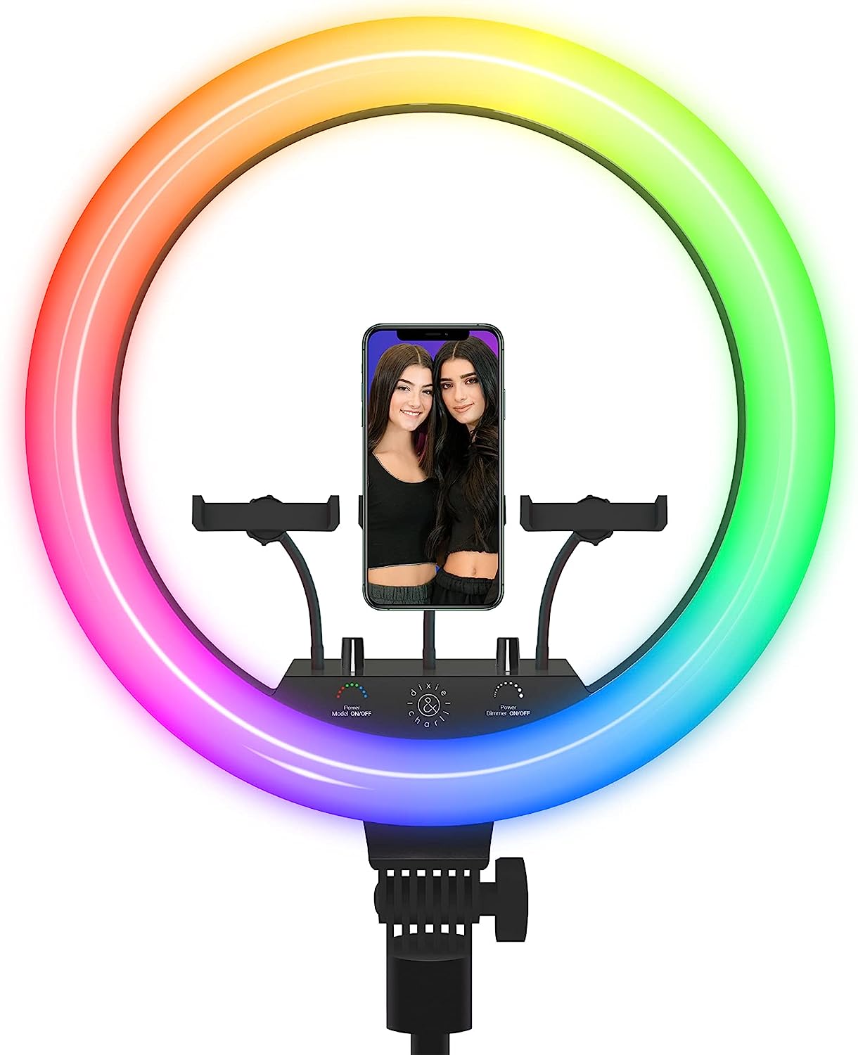 Dixie &amp; Charli 18&quot; Color LED Ring Light, Floor Stand, 3 Phone Holders &amp; Remote (Certified Refurbished)