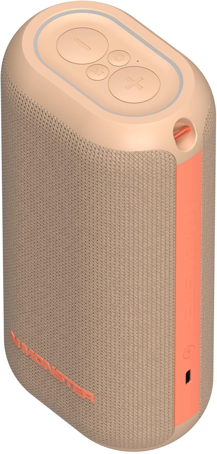 Monster DNA ONE Portable Bluetooth Speaker with Qi Charging - Tan/Neon Orange (Certified Refurbished)