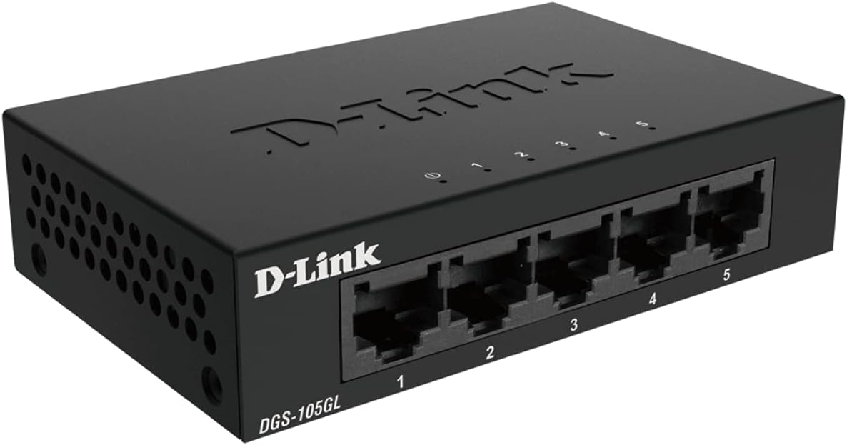 D-Link DGS-105GL 5-Port Gigabit Desktop Switch - Black (Renewed)