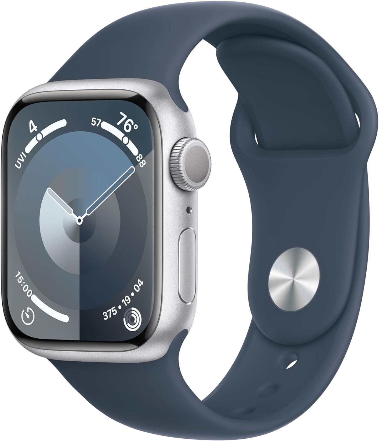 Apple Watch S9 (GPS) 41MM Silver Aluminum Case Storm Blue Sport Band (Certified Refurbished)