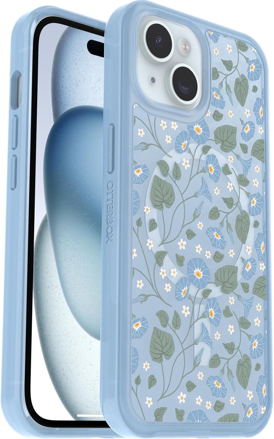 OtterBox SYMMETRY SERIES Clear Case for iPhone 15, 14, & 13 - Dawn Floral (Blue) (Certified Refurbished)
