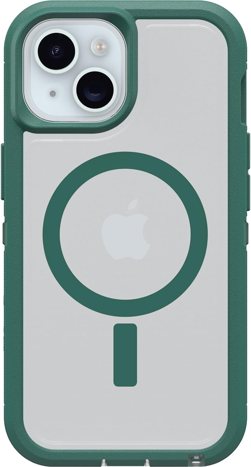 OtterBox DEFENDER SERIES XT Clear Case for iPhone 15 - Velvet Evergreen (Clear/Green) (Certified Refurbished)