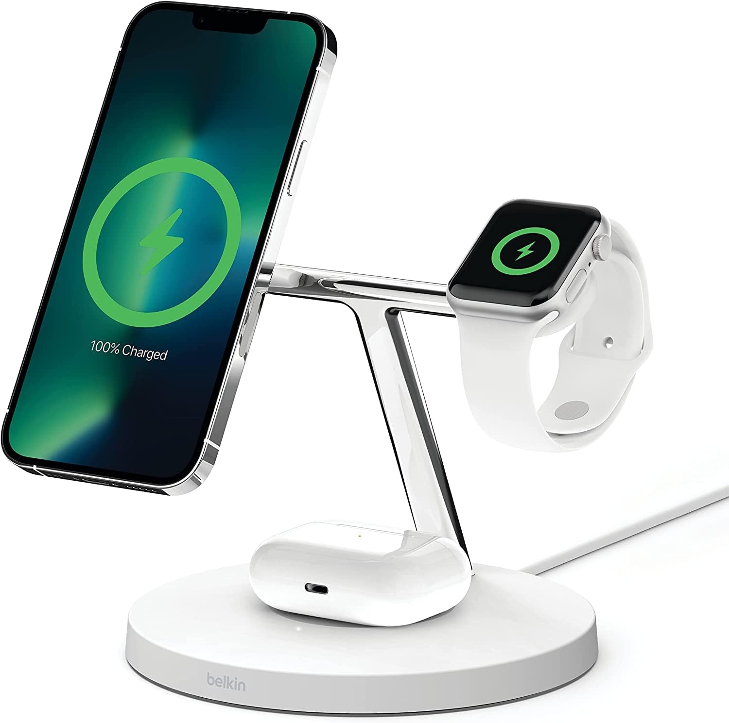 Belkin Boost Charge Pro 3-in-1 Wireless Charging Pad W/ Magsafe - White (Certified Refurbished)