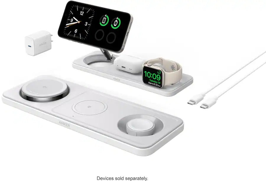 Anker 3-in-1 Wireless Charging Station (Qi 2.0, 15W) - White (Renewed)