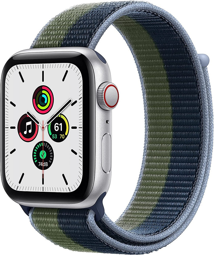 Apple Watch Series SE 1st Gen (2020) 40mm GPS + Cellular - Silver Case &amp; Abyss Blue/Moss Sport Loop (New)