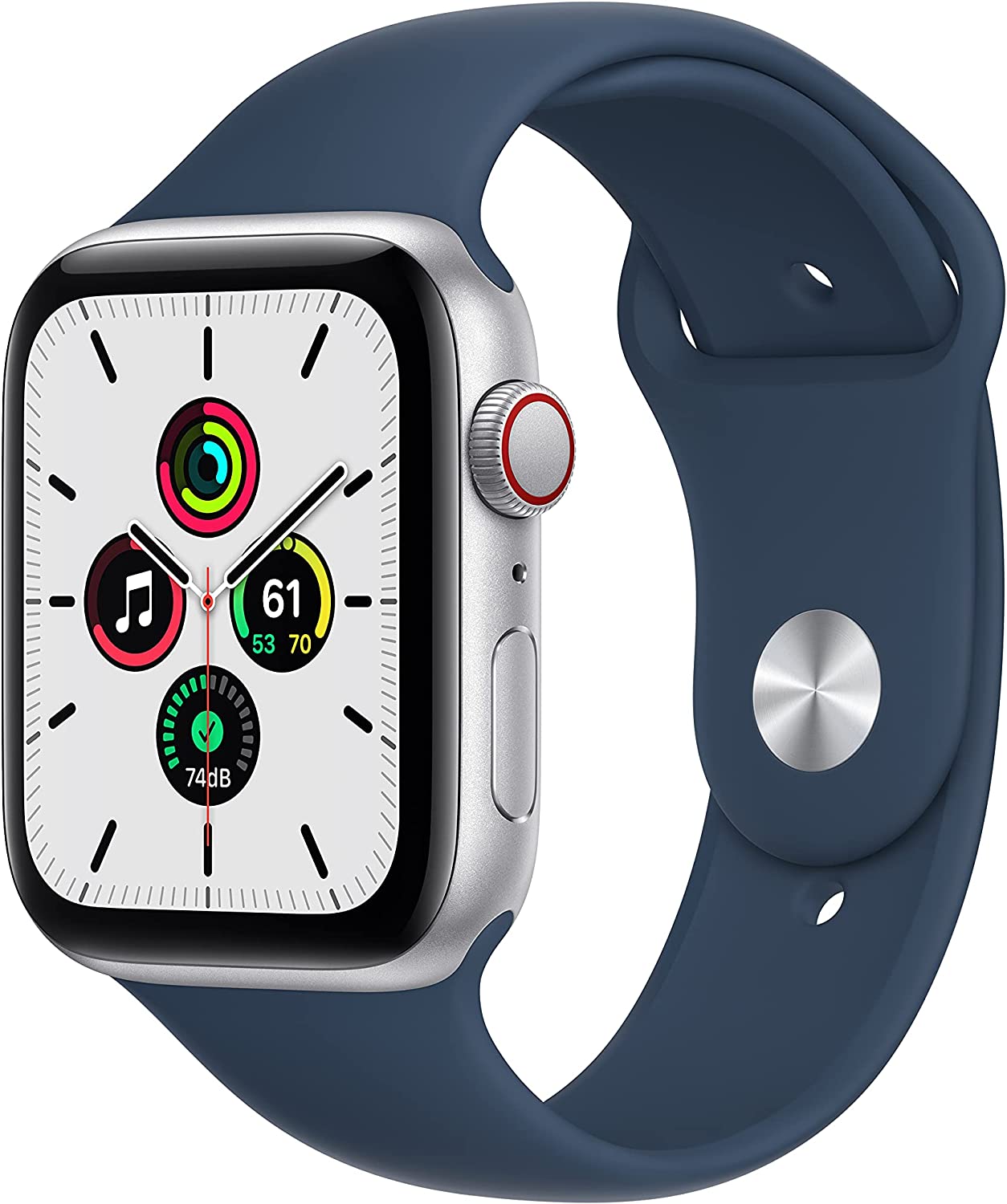 Apple Watch Series SE 1st Gen (2020) 44mm GPS + Cellular - Silver Aluminum Case Abyss Blue Band (New)