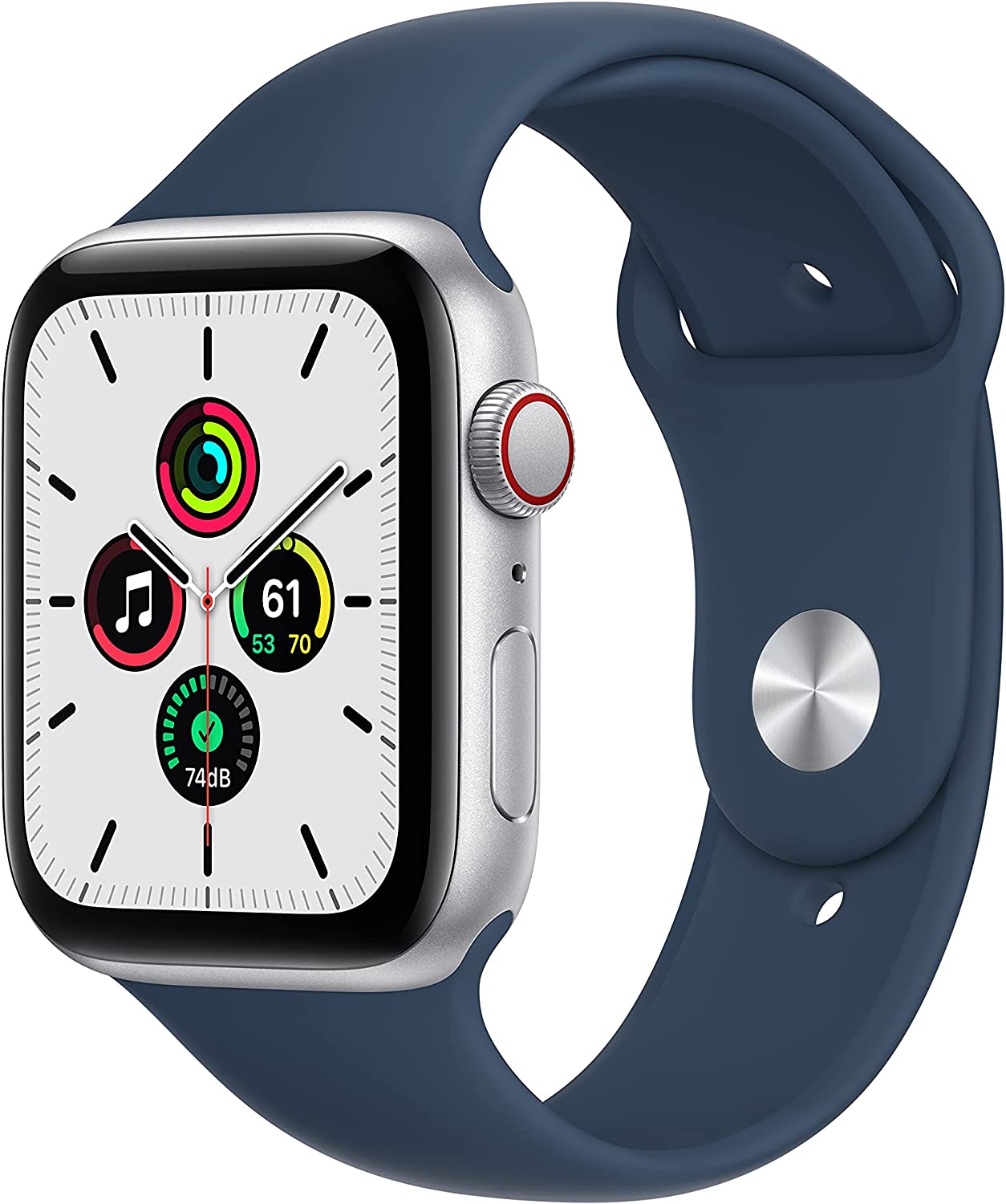 Apple Watch SE 1st Gen (GPS + LTE) 44mm Silver Aluminum Case & Abyss Blue Sport Band (New)