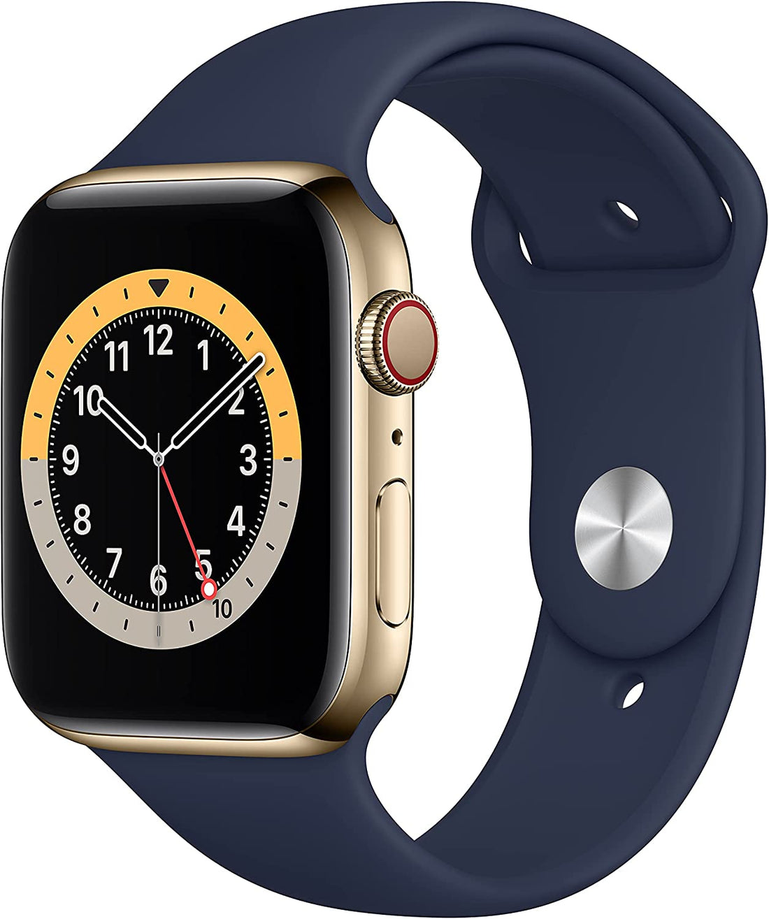 Apple Watch Series 6 (2020) 44mm GPS + Cellular - Gold Stainless Steel Case &amp; Deep Navy Sport Band (New)