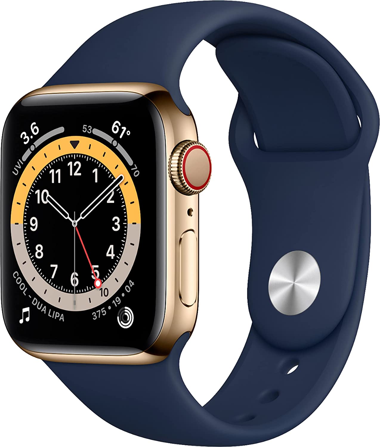 Apple Watch Series 6 (2020) 40mm GPS + Cellular - Gold Stainless Steel Case &amp; Navy Sport Band (New)