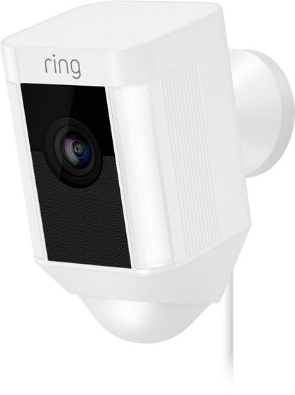 Ring Spotlight Cam Wired Plug-in HD security camera w/built-in spotlights White (New)