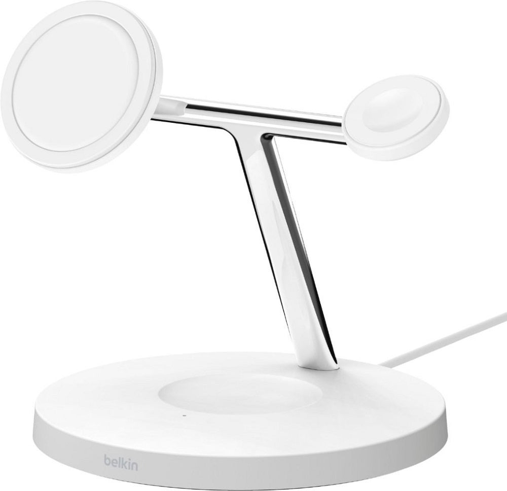 Belkin BOOSTCHARGE PRO 3-in-1 Wireless Charging Stand with MagSafe - White (New)