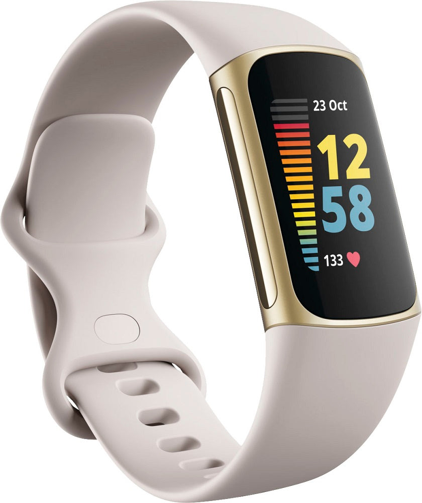 Fitbit Charge 5 Advanced Fitness &amp; Health Tracker - Soft Gold/Lunar White (New)