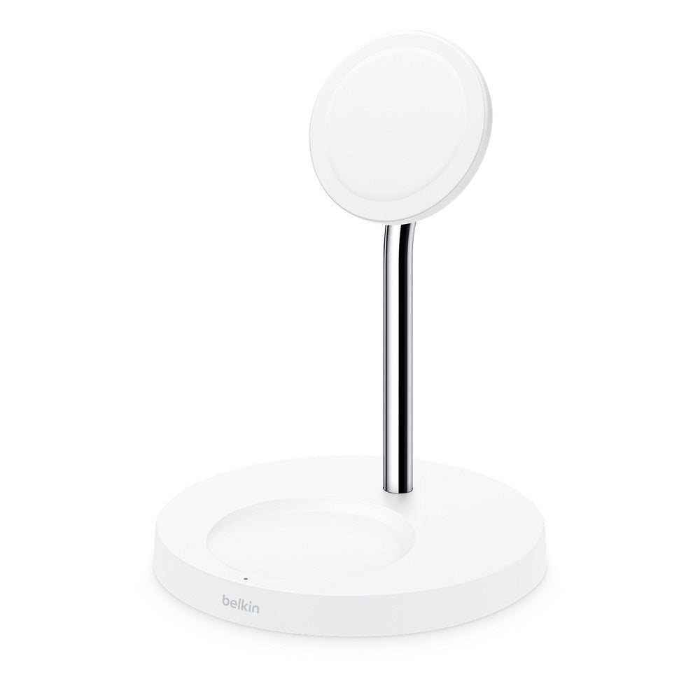 Belkin BOOSTCHARGE PRO 2-in-1 Wireless Charger Stand with MagSafe - White (Certified Refurbished)