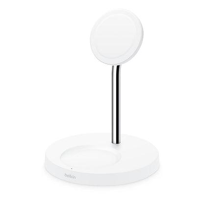 Belkin BOOSTCHARGE PRO 2-in-1 Wireless Charger Stand with MagSafe - White (New)