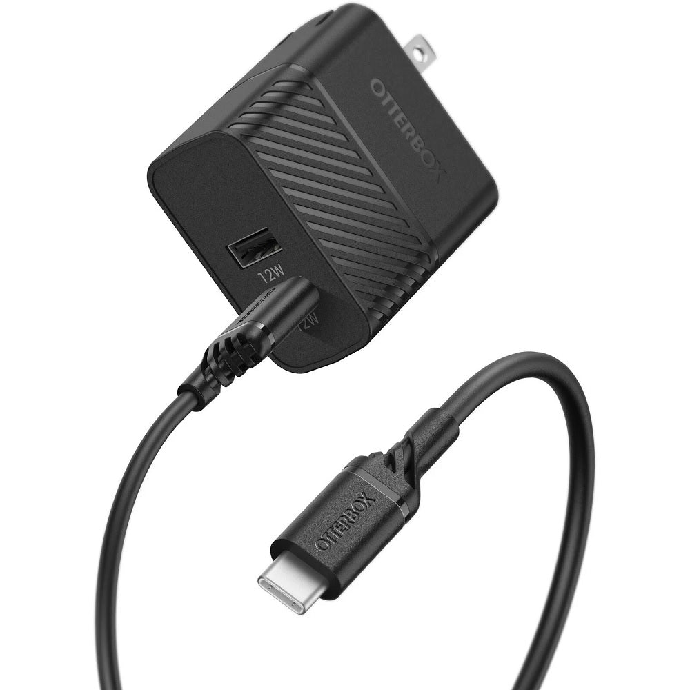 Otterbox USB-C to USB-A Dual Port Wall Charging Kit 24W Combined 1M/3.3FT-Black (New)