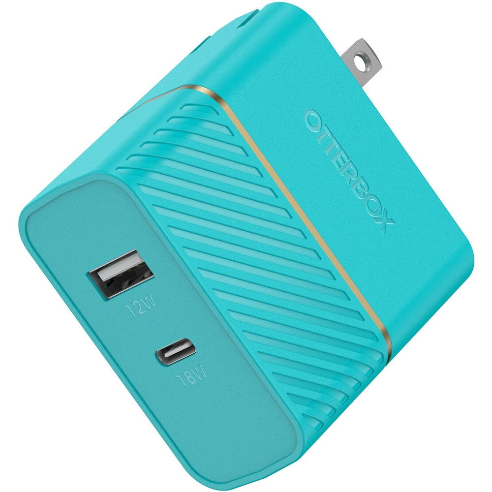 OtterBox USB-C and USB-A Dual Port Wall Charger 30W - Aqua (New)