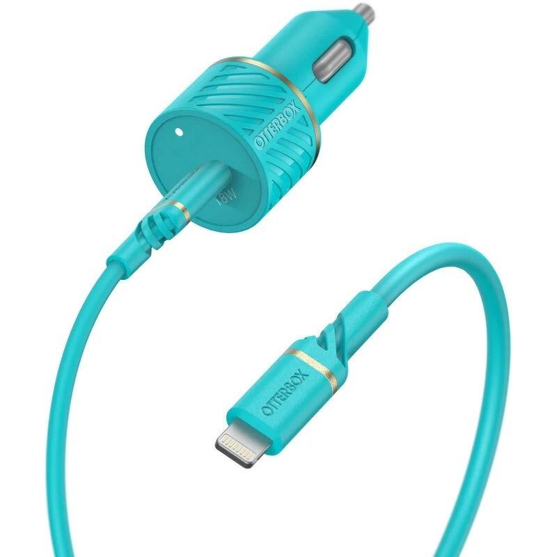 OtterBox Lightning to USB-C Fast Charge Car Charging Kit 18W - Aqua (New)