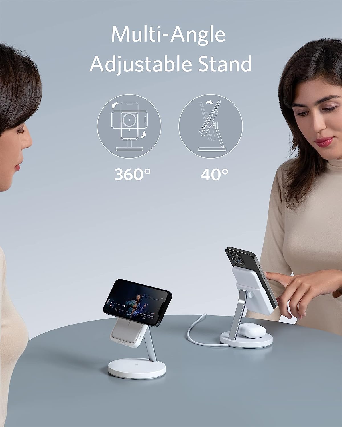 Anker 633 Magnetic 2-in-1 Wireless Charging Station - White (New)
