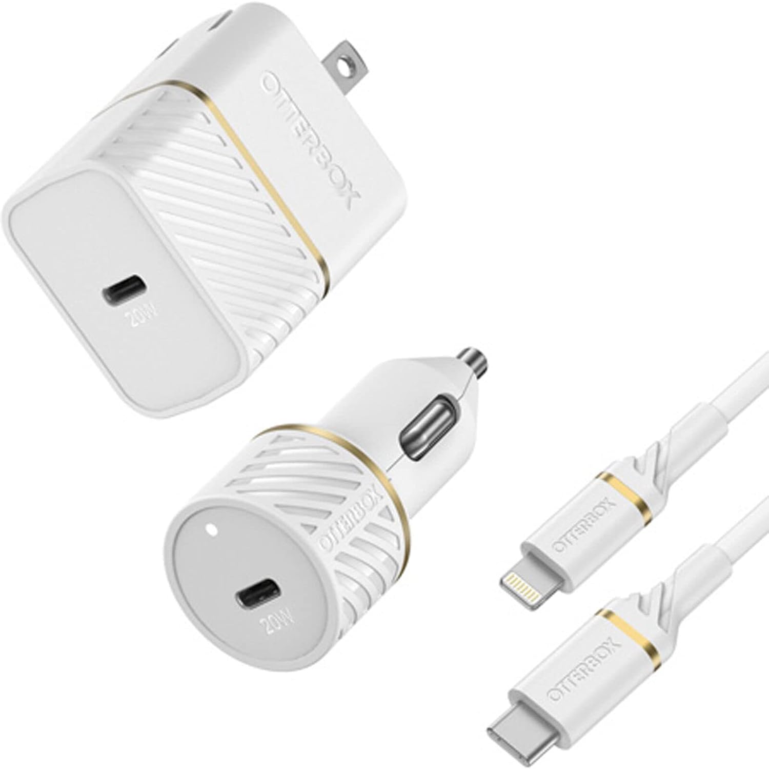 OtterBox Lightning - USB-C Fast Charge Wall and Car Charging Kit, 20W - White (New)