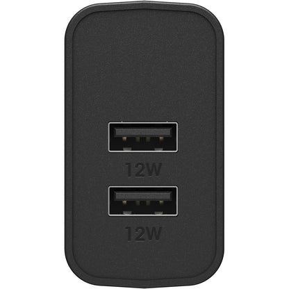 OtterBox USB-A Dual Port Wall Charger, 24W Combined - Black (New)