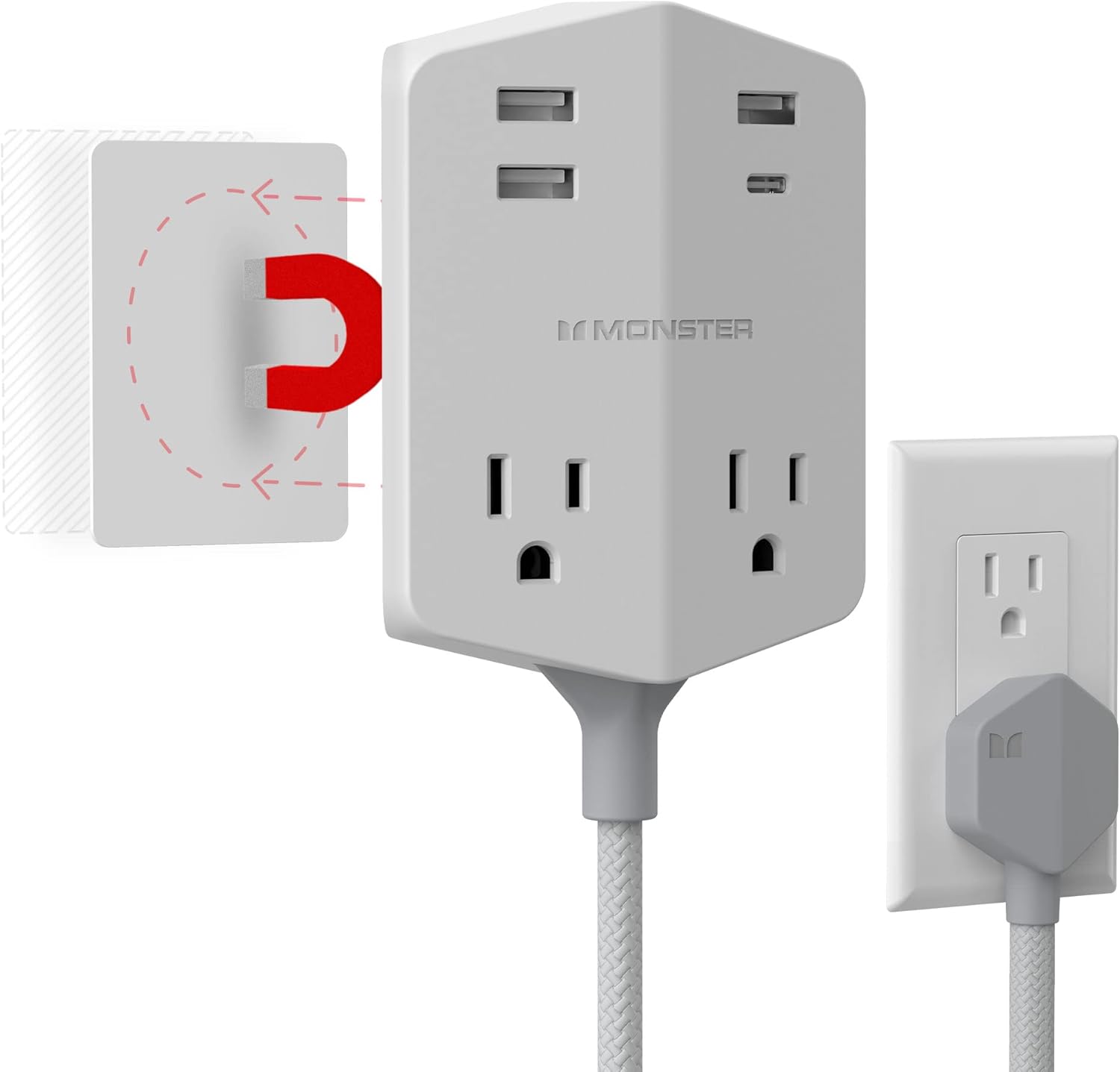 Monster Power Shield: Magnetic Wall Outlet Extender - White (New)