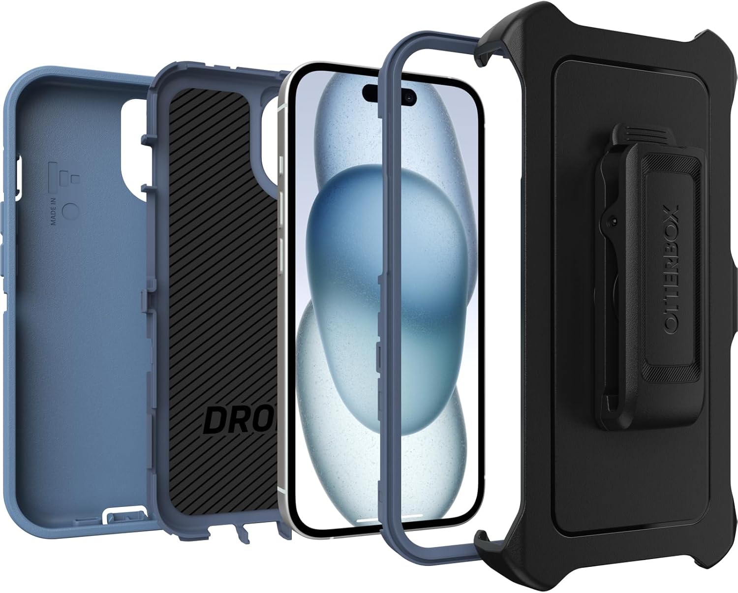 OtterBox DEFENDER SERIES Case for iPhone 15, 14 and 13 - Baby Blue Jeans (Blue) (New)