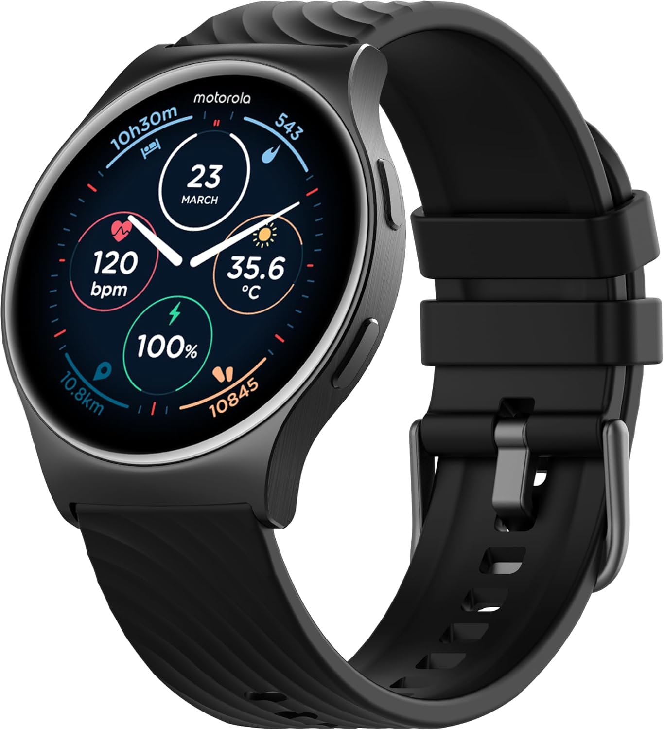 Motorola Moto Watch 120 - Premium Bluetooth AMOLED Smartwatch - Phantom Black (Renewed)