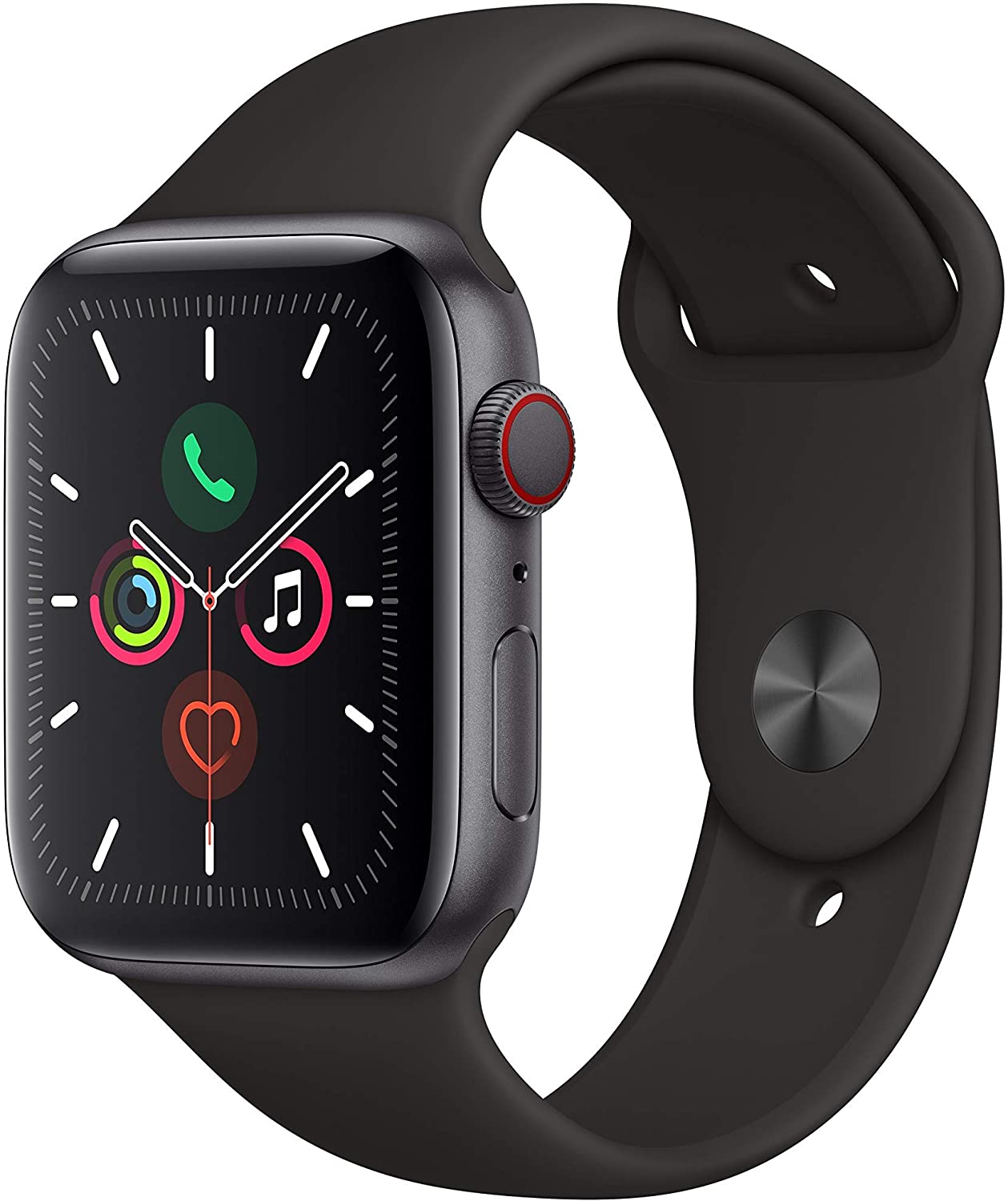 Apple Watch Series 5 (2019) 44mm GPS + Cellular - Space Gray Aluminum Case &amp; Black Sport Band (Refurbished)